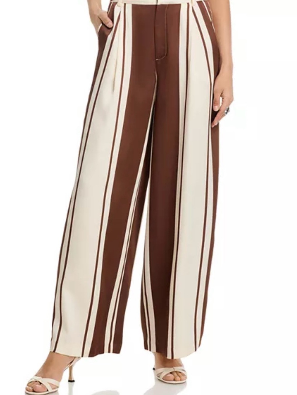 Lucy Paris Vertical Stripe Wide-Leg Pants in Brown & Cream
